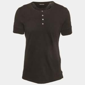 Pre Owned تي شيرت هينلي رقبة طوم فورد لون أسود جيورسي مقاس كبير جداً - إكس إكس لارج