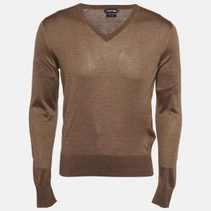 مملوكة مسبقًا Tom Ford Brown Silk Knit V-Neck Sweater S