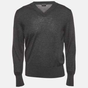 مملوكة مسبقًا Tom Ford Grey Cashmere Knit V-Neck Sweater M