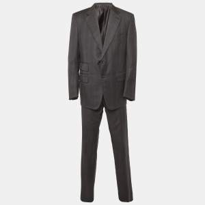 Pre Owned Tom Ford Black Check Pattern Wool Regular Fit Suits XXXL