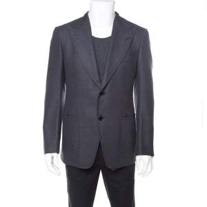 Tom Ford Grey Patterned Jacquard Mohair Blend Tailored Blazer L