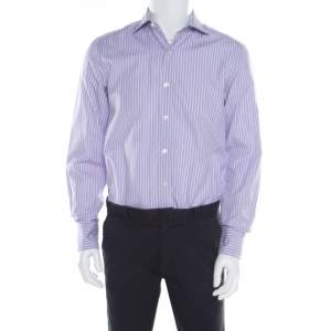 Tom Ford Purple and White Striped Cotton Long Sleeve Button Front Shirt L