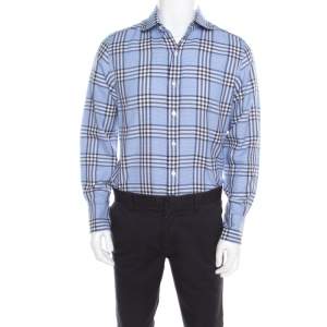 Tom Ford Blue Checked Cotton Long Sleeve Button Front Shirt XL