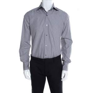 Tom Ford Brown and White Plaid Checked Cotton Long Sleeve Shirt M