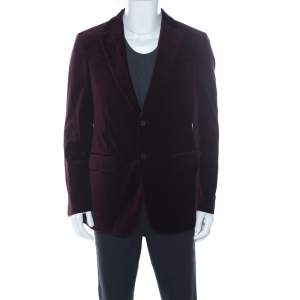 Carolina Herrera Burgundy Velvet Classic Fit Blazer L