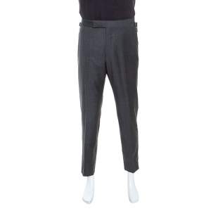 Tom Ford Grey Wool Waist Buckle Detail Regular Fit Trousers L