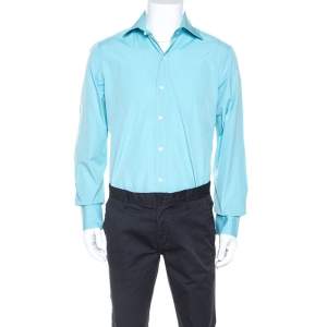 Tom Ford Turquoise Blue Pinpoint Cotton Classic Fit Shirt L