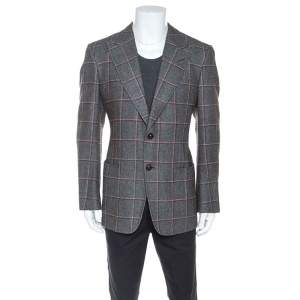Tom Ford Grey Checked Wool Silk Blend Blazer XL