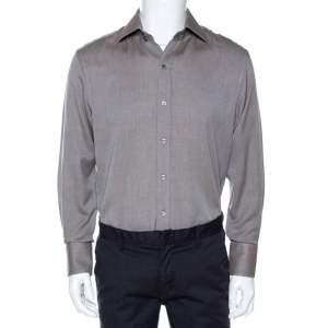 Tom Ford Brown Herringbone Cotton Long Sleeve Shirt XL