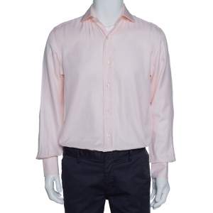 Tom Ford Pale Pink Cotton Herringbone Pattern Button Front Shirt M 