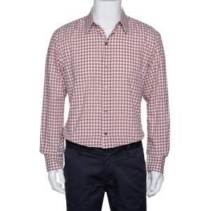 Tom Ford Light Brown Gingham Check Cotton Long Sleeve Shirt XXL