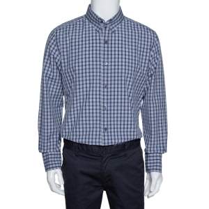 Tom Ford Dark Blue Checked Cotton Long Sleeve Shirt XXXL