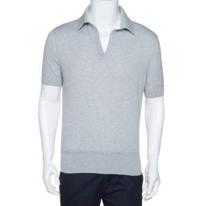 Pre Owned Tom Ford Grey Rib Knit Cotton V Neck Polo T-Shirt L