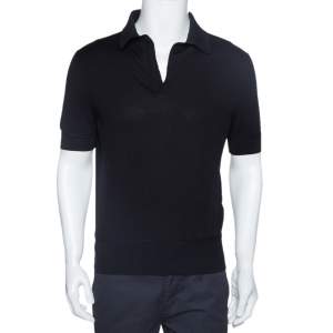 Pre Owned Tom Ford Black Rib Knit Cotton V Neck Polo T-Shirt L