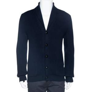 Pre Owned Tom Ford Navy Blue Rib Knit Shawl Collar Cardigan XL 