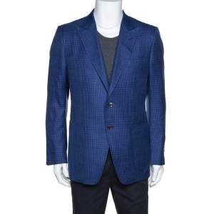 Pre Owned Tom Ford Blue Checked Wool & Silk Blend Tailored Jacket XL