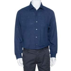Pre Owned Tom Ford Navy Blue Linen & Cotton Long Sleeve Shirt XXL