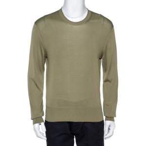 Tom Ford Olive Green Silk Knit Crew Neck Jumper XL