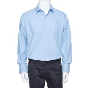 Pre Owned Tom Ford Blue Micro Check Su Misura Long Sleeve Shirt XXL