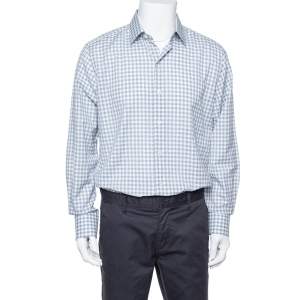 Pre Owned Tom Ford White & Blue Checkered Su Misura Long Sleeve Shirt XXL