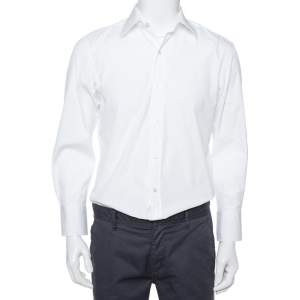 Pre Owned Tom Ford White Cotton Piquet Plastron Shirt L