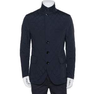 Pre Owned Tom Ford Navy Blue Synthetic Quilted Jacket L