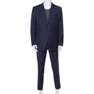 Pre Owned Tom Ford Navy Blue Wool Prince Of Wales O'Connor Suit XL