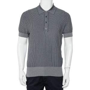 Pre Owned Tom Ford Navy Blue Patterned Knit Polo T-Shirt XL