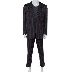 Tom Ford Black Striped Wool & Silk Suit XXL