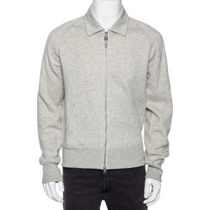 Tom Ford Grey Cotton Knit Zip Front Point Collar Sweatshirt XL
