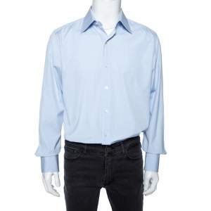 Pre Owned Tom Ford Light Blue Cotton Barrel Cuff Poplin Shirt XXL 