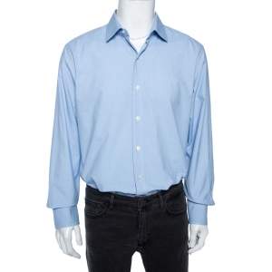 Pre Owned Tom Ford Sky Blue Cotton Patterned Shirt XXL 