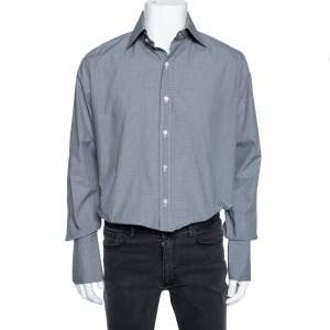 Pre Owned Tom Ford Black Micro Check Cotton Button Front Shirt XL 