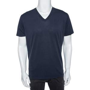 Pre Owned Tom Ford Blue Jersey V-Neck T-Shirt XL