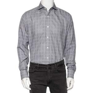 Tom Ford Grey Checkered Cotton Button Front Shirt XL  