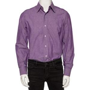 Tom Ford Purple Chambray Cotton Button Front Shirt L