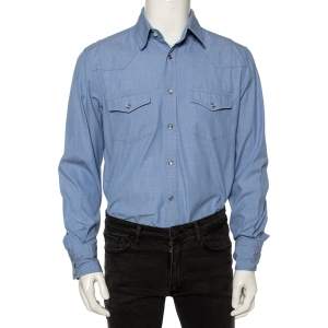 Tom Ford Light Blue Chambray Cotton Patch Pocket Detailed Button Front Shirt XL