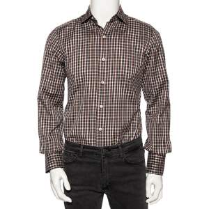 Tom Ford Brown Checkered Cotton Button Front Shirt S