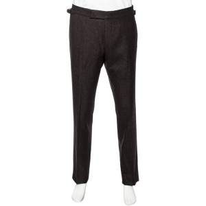 Tom Ford Black Patterned Cashmere & Wool Straight Leg Pants L