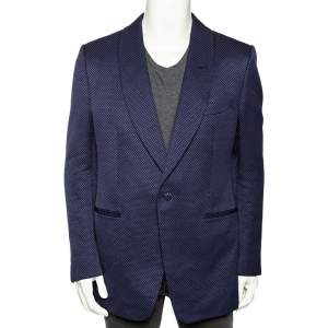Pre Owned Tom Ford Blue Textured Shelton Cotton & Silk Single Breasted Blazer XXXL 