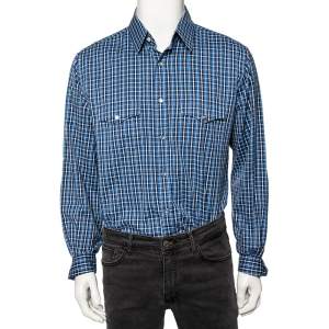 Tom Ford Navy Blue Checkered Cotton Button Front Shirt 3XL