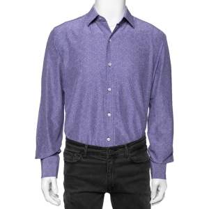 Tom Ford Blue Printed Cotton & Silk Button Front Shirt XL
