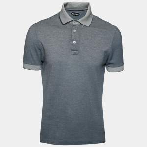 Tom Ford Navy Blue Textured Cotton Polo T-Shirt L