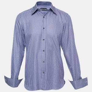Pre Owned Tom Ford Blue Gingham Check Cotton Button Front  Long Sleeve Shirt M
