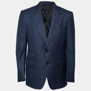 Tom Ford Blue Checkered Wool Button Front Blazer L