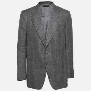 Pre Owned Tom Ford Grey Wool Button Front Long Sleeve Blazer XXXL
