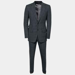 Pre Owned Tom Ford Charcoal Grey Checked Wool Single Breasted Blazer & Pant Suit S