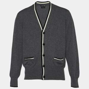 Tom Ford Grey Cashmere Knit Button Front Cardigan XXL