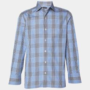 Pre Owned Tom Ford  Blue Plaid Cotton Shirt XXL
