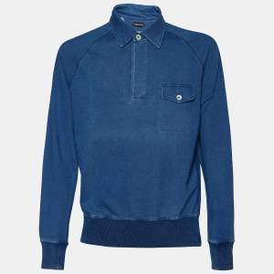 Tom Ford Blue Denim Long Sleeve Polo T-Shirt XXL